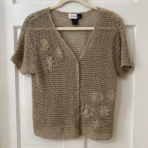 Open Knit Cottagecore Grandmacore‎ Boho Crop Cardigan Crochet XL Studio JPR